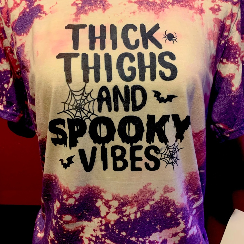 Thick thighs and spooky vibes bleached tshirt